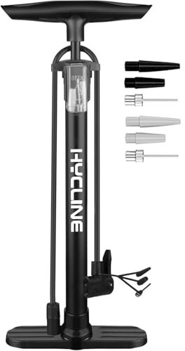 Hycline Bike Pump, Bicycle Floor Pump for Bike Tyre, 150 PSI High Pressure Bike Pumps with Presta and Schrader Valve for Road Bike Tyres, Balls, Balloons, Air Cushion, Black
