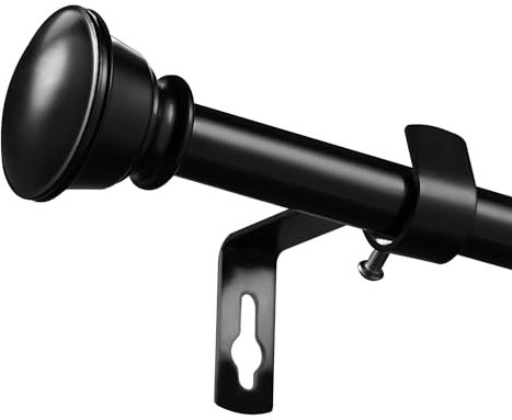 Black Metal Curtain Poles 70 to 230cm, Extendable Curtain Pole with Round End Cap Finials and Adjustable Brackets for Windows (16mm Diameter)