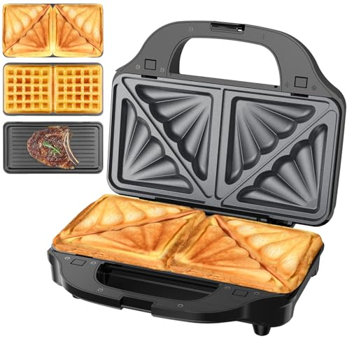 OSTBA APPLIANCE Sandwich Maker 3 in 1, Waffle maker, Tostapane Piastra per Toast, Piastra per Panini, 900W Sandwich Tostapane con Sistema Automatico Termostatico, Piastre Antiaderenti e Rimovibili
