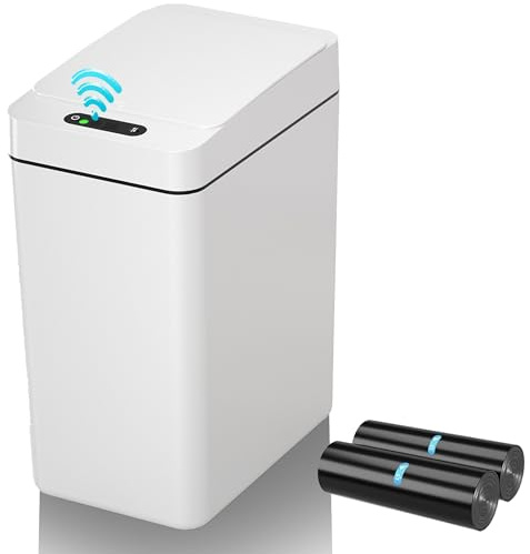 kaylowe Automatic Bathroom Trash Can 2.6 Gallon Touchless Motion Sensor Garbage Cans Small Slim Smart Diaper Trash Bin for Bedroom, Office, Kitchen, Living Room, White