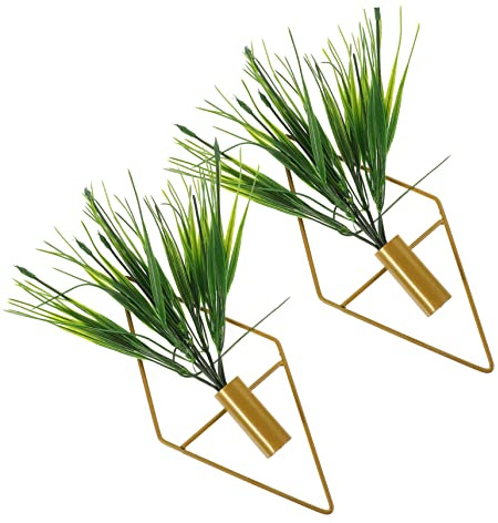 POPETPOP Plante Verte Simulée avec Pot Métallique Or en Plastique et Fer Décoration Murale Élégante et Réaliste Entretien sans Effort, Lot de 2 pour Salon ou Boutique