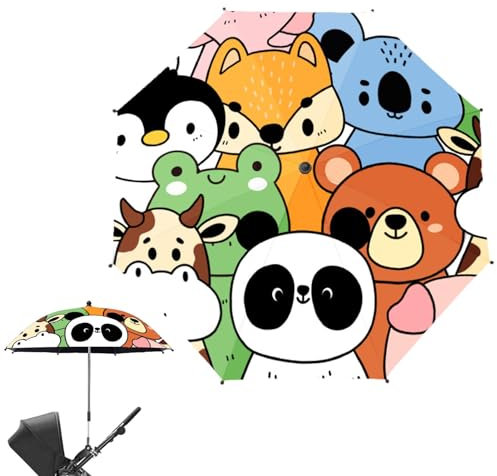 Stroller Parasol, Umbrella with Clamp, UPF 50+ Pram Sunshade, 360 Degree Rotatable with Umbrella Handle, Waterproof for, Wheelchair, Beach Chair and Strollers