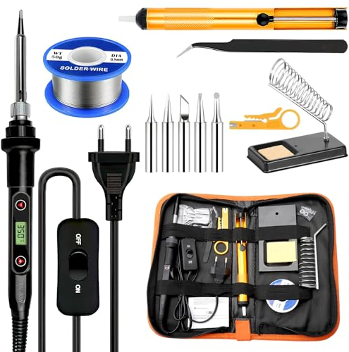 Lötkolben Set, 13 in 1 Lötspitzen 80W LCD Einstellbare Temperatur 180-500°C Lötkolben Elektrischer Lötkolben Lötset 5 Wechselspitzen zum Löten für Elektrotechnik Reparaturen