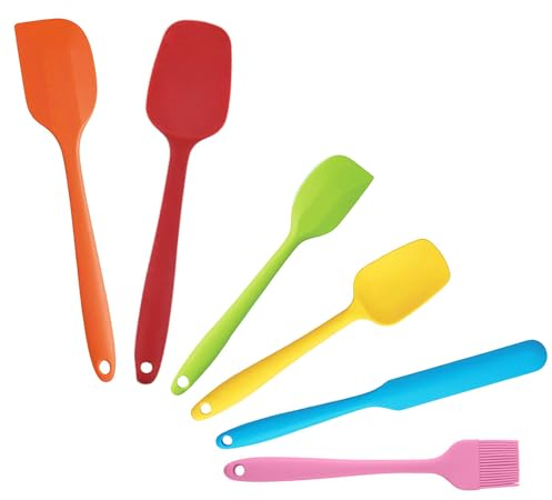 Silicone Spatula 6 Pcs High Heat Resistant One Piece Seamless Design Rubber Spatulas Set,Non-Stick Baking Silicone Spatula Kitchen Utensils for Baking, Cooking and Mixing