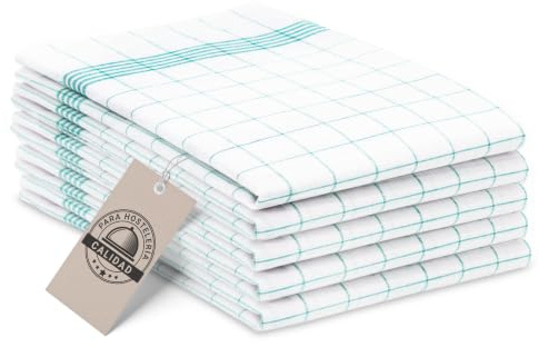 ZOLLNER 5er Set Geschirrtücher Baumwolle in 50x70 cm - super saugstarke und langlebige Küchentücher - waschbar bis 95°C – in türkis weiß kariert - Gastronomiequalität - Oeko Tex® Zertifiziert
