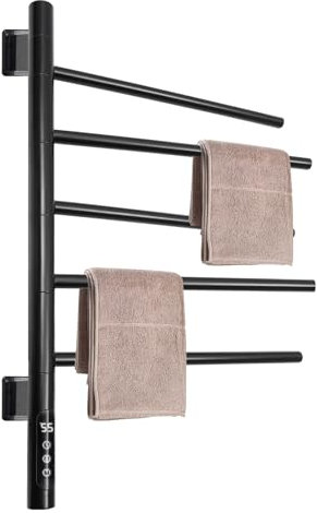 KAPIPALA Toallero giratorio 180°, indicador LED, temperatura ajustable, 230 V, 80 W, eléctrico, montaje en pared, radiador de baño, toallero con termostato de tiempo, 30-70 ℃±5 °C