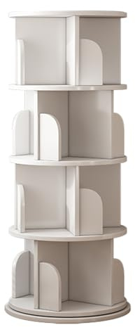 Btsunotr Roterbar bokhylla 360° roterande hylla med 3/4/5/6 hyllor golvhylla bokhylla stapelbar hylla arrangör skyltfönster för sovrum vardagsrum(vit, 40 x 128 cm)