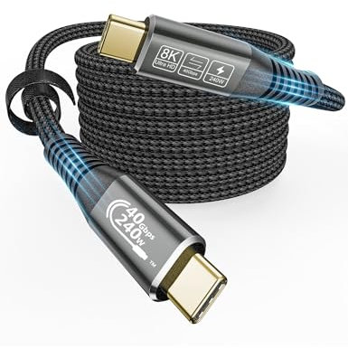 CAKOBLE Câble USB4 3M Transfert de données 40 Gbps，240W câble usb c charge rapide compatible câble thunderbolt 4 câble thunderbolt 3，cable usb c 4.0 Vidéo 8K@60Hz pour Macbook, iPad Pro, i-phone 16