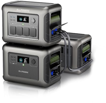 ALLPOWERS Tragbares Powerstation R1500 mit 2x B1000 Zusatzakku, Kapazitätserweiterung von 1152Wh auf 3456Wh, 43 dB USV LiFePO4 Solargenerator für Camping, Party, Wohnmobil, Heimgebrauch