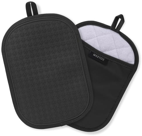 2PCS Silicone Pot Holders, Oven Mitts Heat Resistant Hot Pads with Pockets, Non Slip Pot Holder for Kitchen Baking and Cooking| 9.8 x 7 Inches | Towel Cloth Interior Lining (Black)