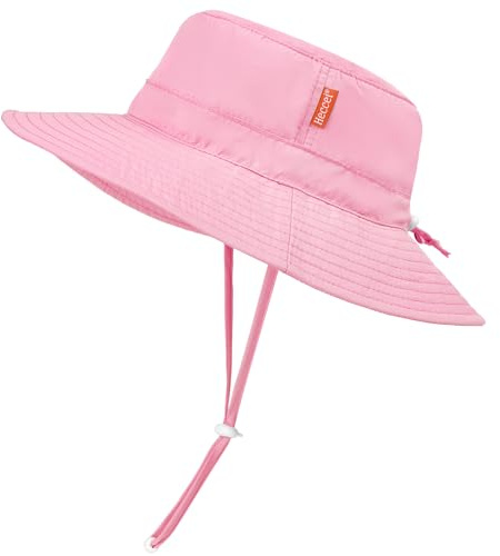 HECCEI Baby Sun Hat UPF 50+ Foldable Brim Kid Summer Hat, Quick-Dry & Adjustable Chin Strap Toddler Cap Pink