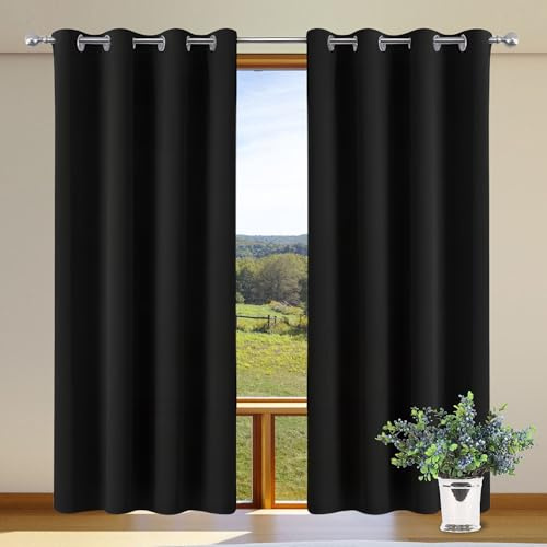 XUEHMIN Tende Soggiorno 1 Pezzi 134 x 177 cm con Occhielli/Poliestere Moderne Eleganti Tende Fonoassorbenti per Interni Finestre con Anelli, Nero