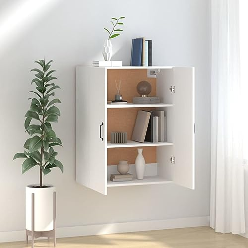 mtlskopl Armadio sospeso bianco, 69,5 x 34 x 90 cm, in legno a parete, moderno, salvaspazio, con 2 ante, robusto e versatile, per soggiorno, camera da letto, ufficio, corridoio