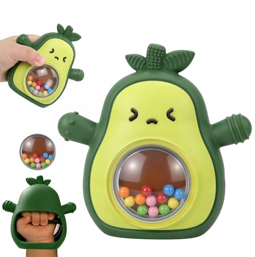 Baby Rattle Teething Toys Silicone Avocado Teething Mitten Sensory Toys for Grasping Chewing Sucking Hearing Needs-Baby Teether for Teething Relief-BPA Free Infant Toys Baby Shower Gifts (Green)