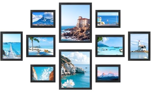 FALSKT 10 Pezzi Cornici Foto Nero Portafoto Collage di Cornici per Foto 2PCS 20 x 25 cm 4PCS 13 x 18 cm,4PCS 10 x 15 cm Foto, Cadre MDF Formati Orizzontali e Verticali per Foto, Poster, Puzzle