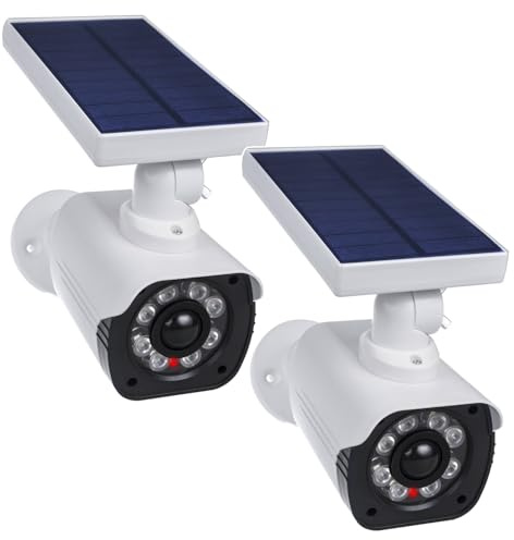 Cámara de seguridad falsa con energía solar IP66 | LED rojo parpadeante | Sensor de movimiento | Resistente a la intemperie | Aspecto realista de cámara para uso en interiores y exteriores (2)