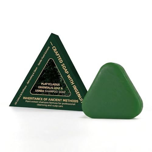 Platycladus Orientalis Leaf & Usnea Shampoo Soap, Triangle Shampoo Soap Bar for Hair Growth & Anti-Loss, Hair Regrowth & Strengthening, Gentle Cleansing, Women & Men, 100g