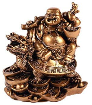 lachineuse - Estatuilla de Buda Riendo, Dragón y Tortuga - Estatua de Buda de 12 cm - Oro - Feng Shui - Objeto Zen Chino para el hogar - Idea de Regalo de Amuleto de la Suerte asiático Chino