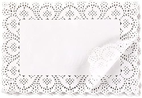 Paper Doily – 200-pack rettangolare tovagliette centrini di carta pizzo per torte, dolci, cotto Treat display, ideale per matrimoni, eventi formali, decorazione da tavola Décor, bianco – 19,8 x 30 cm