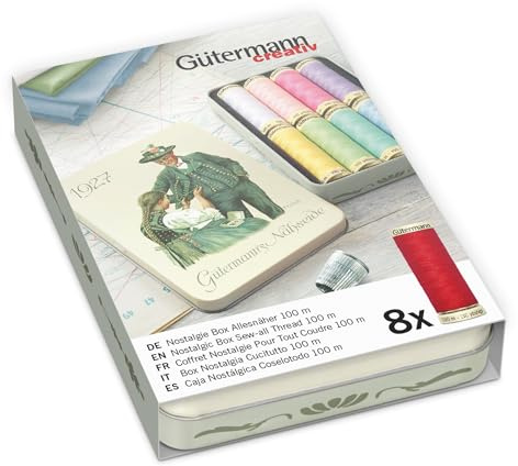 Gutermann - Scatola nostalgica da cucire, 100 m, tonalità pastello, taglia unica