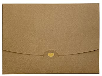 3 Briefumschläge DIN A6 Natur mit goldenem Herz veredelt - Ohne Fenster 15,4 cm x 11 cm - Kraftpapier