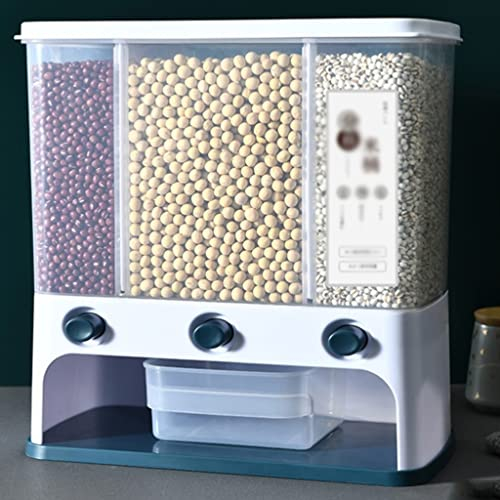 ZQDMYT Récipient Distributeur de céréales Multifonctions, 3 Compartiments Distributeur de denrées Alimentaires sèches Machine d'avoine Polyvalente (Peut contenir 5,5 kg) Comptoir (Color : Blue)