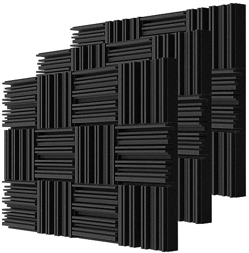TroyStudio Thick Acoustic Foam Panels, 12 X 12 X 2 Inch 36 Pcs Broadband Sound Absorbing Foam, Dense Soundproof Padding Tile, Recording Studio Foam Absorber, Groove Decorative 3D Wall Ceiling Panel