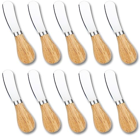 ProudMoore 10 Pcs Cheese Spreader Knives, Mini Butter Spreader with Wooden Handle, Stainless Steel Cheese Knife Set for Charcuterie Board, Sandwich, Appetizers, Cocktail Spreading
