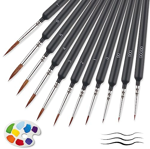 Miniature Paint Brushes with Drybrush Set, 11 Pcs Fine Detail Paint Brushes, Dry Brush Miniature Painting for Fine Detailing, Figure Model, Acrylic, Watercolour, Miniatures