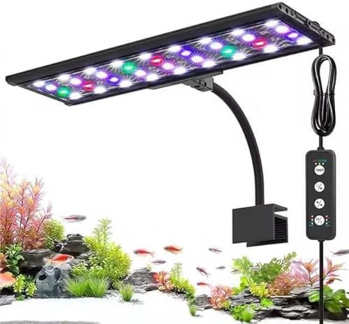 AQQA LED Aquarium Lights, 24/7 Mode Clip on Fish Tank Light, Full Spectrum Aquarium Plant Light with Memory Function, Adjustable Timer/Brightness, IP68 Waterproof for 40-60cm Tank, 18W