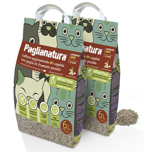 Paglianatura Kit 2 Pezzi - Lettiera Gatto Bioattiva, 100% Naturale e Compostabile, Super Assorbente e Anti-Odore, 2,4 kg / 6 Litri