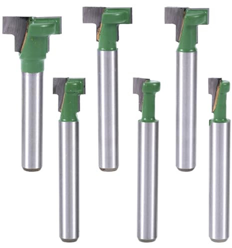 Juego de 6 Broca Ojo Cerradura, Vástago 6mm Cortador de Ranura en T Diámetro Hoja 1/4, 5/16, 3/8, 9/16, 1/2 y 5/8, Carpintería Fresa para Riel en T Perno Hexagonal para Madera Fresa