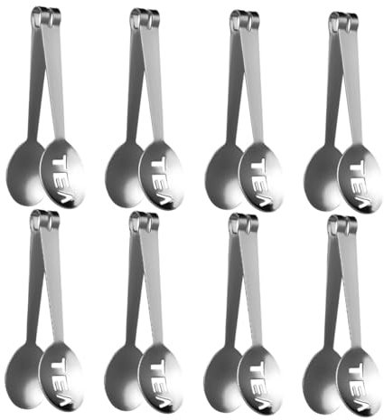 HEALLILY Lot de 8 presse-sachets de thé en acier inoxydable pour sachets de thé, cuillère et pinces – pour sucre en vrac, glaçons, accessoires de cuisine
