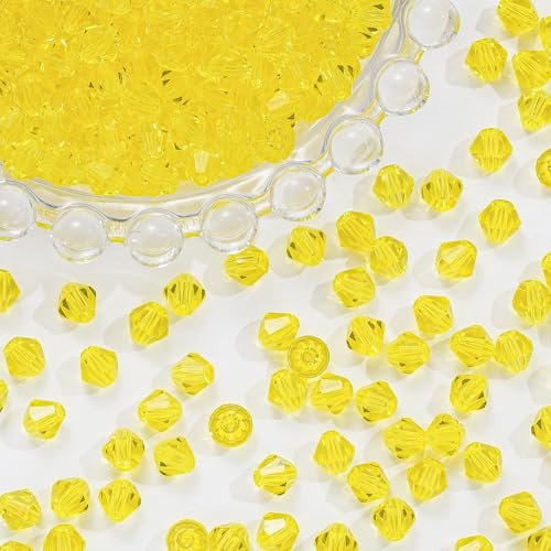 500PCS 6mm Bicone Crystal Beads Acrylic Faceted Spacer Loose Craft Beads Bulk for Jewelry Making DIY Friendship Bracelets Necklace Earring (Yellow)