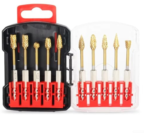 Juego de rebabas de carburo de titanio, limas giratorias para herramientas de corte de metal, brocas de grabado para piedra de madera y desbarbado con estuche