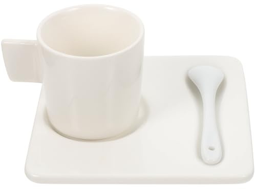 Veemoon Ensemble de Tasses à Café en Céramique 80 Ml Design Créatif Asymétrique Soucoupe et Cuillère pour Espresso Cappuccino et Thé Usage Domestique et Bureau