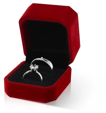 WisePoint Caja Anillo, Caja Anillos Boda de Terciopelo Organizador Anillos Octogonal para la Boda, Cajitas Regalo Pequeñas para Anillos, Pendientes, Mini Broches (2 ranuras, rojo)