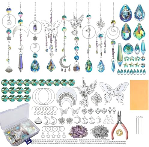 Dwitkul 400 Acchiappasole in Cristallo, Kit Fai da te per Acchiappasole, Kit Artigianale per Decorazioni di Finestre, Matrimoni, Decorazioni per Alberi di Natale con Perline di Cristallo e Accessori