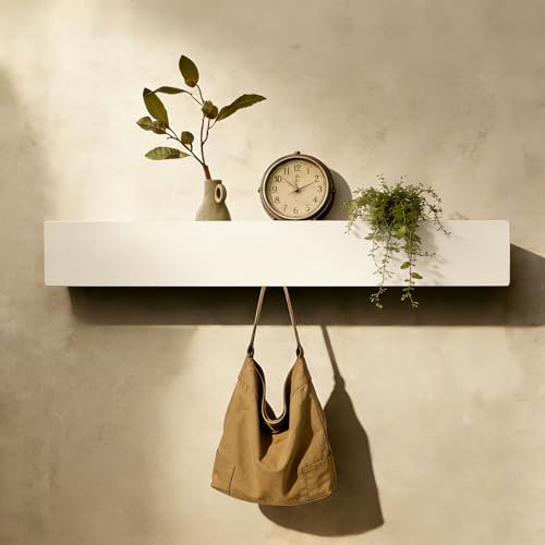 HERKINDNESS Portachiavi da Parete Moderno, Supporto per Chiavi da Muro con Mensola, Appendichiavi Bianco, Ganci per Chiavi, Con Piastra di Foratura, Per Ingresso e Soggiorno