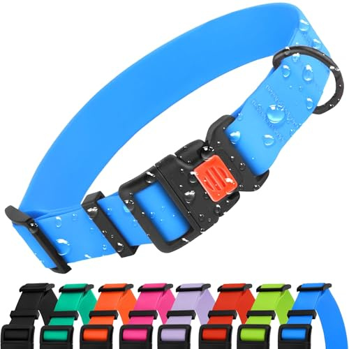 CollarDirect Adjustable Dog Collar Colorful Waterproof Pet Collars for Small Medium Large Dogs Puppy Pink Black Blue Mint Green Orange (Neck Fit 12-16, Blue)