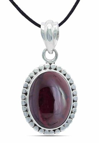 mantraroma Collier pendentif en argent 925 avec pierre précieuse rouge grenat, pendentif pour femme en argent sterling, cadeau (MAH-123-02)