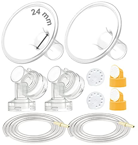 Maymom MyFit Pump Parts Compatible with Medela PersonalFit Medela Breast Pump, Pump in Style Advanced, Lactina, Symphony, Incl Standard Breast Pump Flange (24mm) Base Connector Valve Membrane Tube