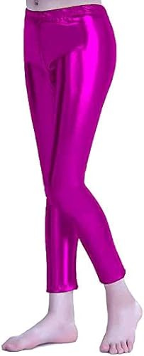 Carnavalife Leggins Niña Brillantes para Niña 4-12 Años, Cintura Elástica y Largo hasta el Tobillo, Mallas para Danza Disco Jazz Baile y Fiesta (6 años, Fucsia)