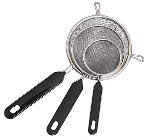 CENPEK Set of 3pcs Food Strainer Set - Premium Fine Stainless Steel Fine Mesh Set of Strainers, Colanders and Sifters Crafted for Quinoa and More with Comfortable Non Slip Handles