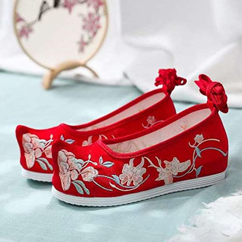 JIMINISO Fairy Cosplay Traditionelle chinesische Schuhe Stickerei Floral Vintage Hanfu Schuhe Frauen High-Heels Rind Winter Lolita Schuhe