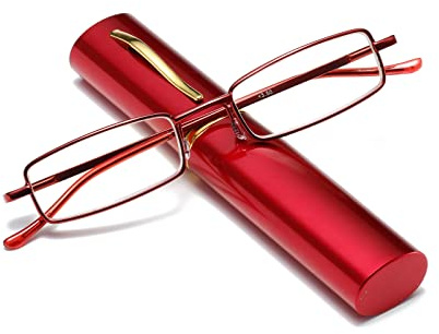 Hubeye Occhiale da lettura metallo Ultrasottile con la Cerniela a molla da Uomo e Donna Anti luce blu con la Custodia Clip Portatile 1.50