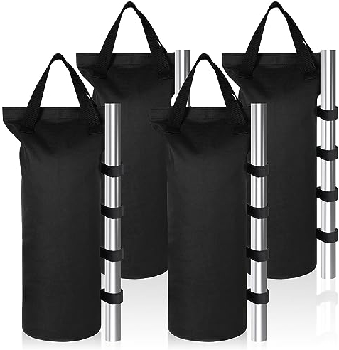 KAMEUN 4er-Pack Pavillon Sandsäcke, Industriequalität 600D Bein Gewichte für Faltpavillon Partyzelt Baldachin Gartenzelte Festzelte, Schwarz (Nur Sandsack, Sand Ausgeschlossen)