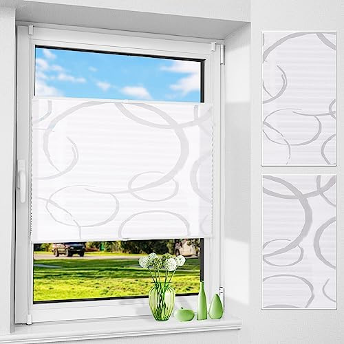 Allesin Plissee ohne Bohren mit ausgebranntem Kreismotiv, Plissees Klemmfix mit Muster,Weiß 85x130cm(BxH), Plisseerollo Jalousie Rollos für Fenster und Tür, Sichtschutz und Sonnenschutz