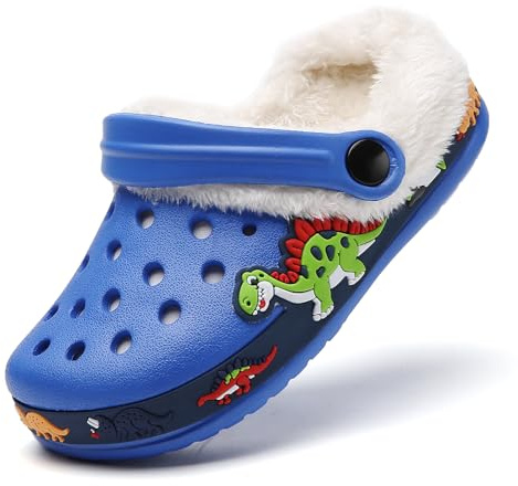 SECHRITE Enfant Hiver Sabots Garçon Fille Fourrure Doublée Pantoufles Chaud Chaussures de Jardin Mules Chaussures Peluche Chaussons de Maison Bébé Intérieur et Extérieur Bleu