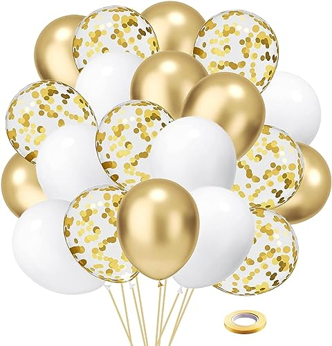 Helium Luftballons Gold Weiß SKYIOL 50 Stück 12 zoll Goldene Konfetti Ballons Metallic Luftballons Weisse Latex Ballons Set für Geburtstag Hochzeit Muttertag Ramadan Baby Shower Party Dekoration
